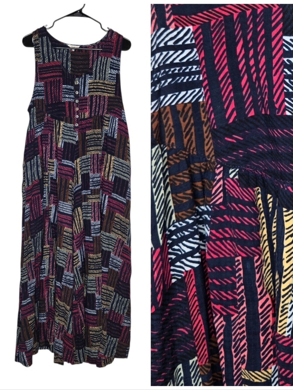 Easel Patchwork Sleeveless Wide Leg Jumpsuit Size M